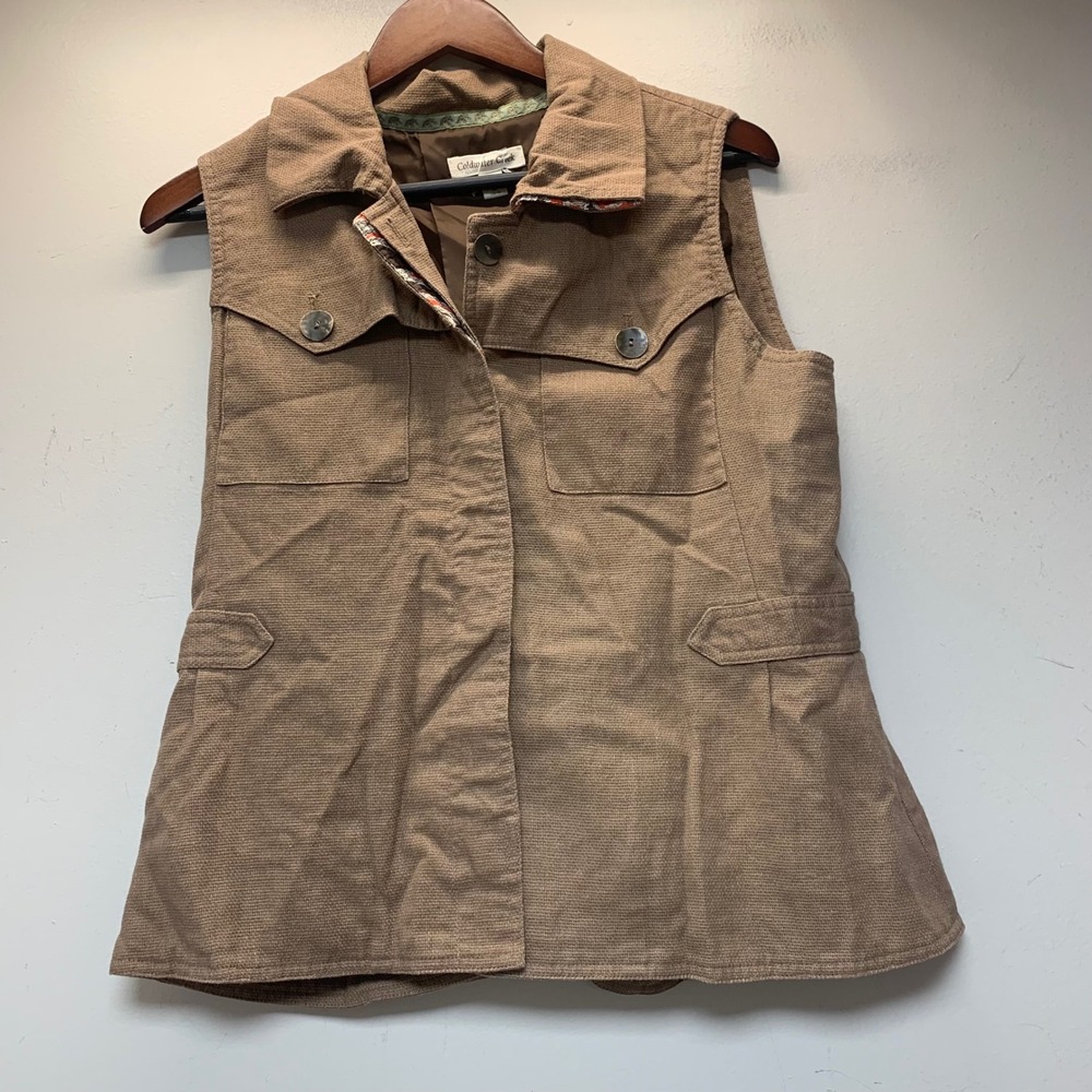 Coldwater Creek Utility Vest Womens M Brown Excellent Linen Blend Safari Boho